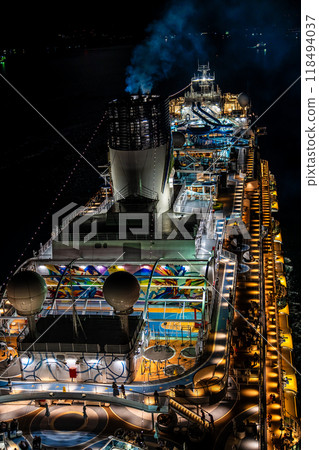 Cruise ship departing from Nagasaki Port (Adora Magic City) Night view of the Megami Bridge (illuminated) [Nagasaki City] 118494037