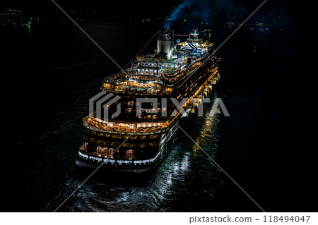 Cruise ship departing from Nagasaki Port (Adora Magic City) Night view of the Megami Bridge (illuminated) [Nagasaki City] 118494047