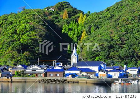 [Kumamoto Prefecture] Sakitsu Church and Sakitsu Village (Amakusa) on a clear day 118494235
