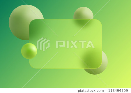 Website landing page template in glass morphism style. Frosted glass partition with floating spheres. Website landing page template in glass morphism style. Frosted glass partition with floating spheres. 118494509