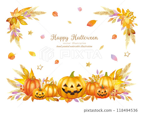 Cute hand-drawn autumn leaves and Halloween frame 118494536