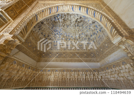 Arabic interiors of Nasrid Palace, Alhambra palace comple, Generalife and Albayzin, UNESCO site, Granada, Andalusia, Spain 118494639