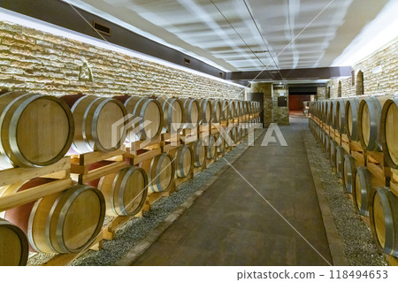 Wine cellar, Cascina Montalbera, Castagnole Monferrato, Piedmont, Italy Wine cellar, Cascina Montalbera, Castagnole Monferrato, Piedmont, Italy 118494653