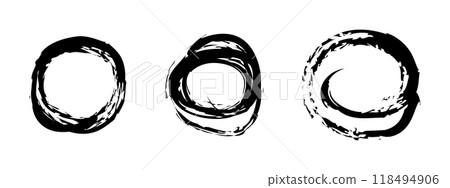 Spiral abstract circle, swirl brush stroke hypnosis psychedelic shape, geometric textured form. Concetric grunge irregular free hand doodle meander. 118494906