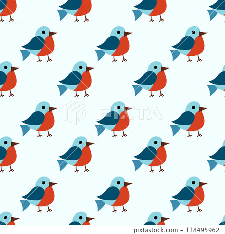 Christmas winter seamless pattern with cute birds bullfinches. Vector flat background. 118495962