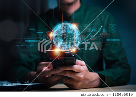 Businessman hand holding the earth global virtual shown corporate future growth year 2023 to 2024. New Goals with Plans and Visions for Next Year 2024, Opportunity, challenge and business strategy. Businessman hand holding the earth global virtual shown corporate future growth year 2023 to 2024. New Goals with Plans and Visions for Next Year 2024, Opportunity, challenge and business strategy. 118496019
