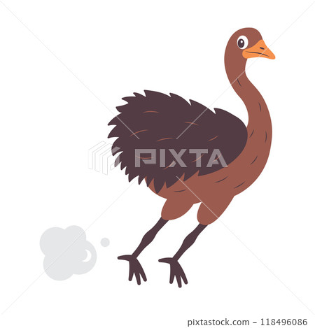 Cute Ostrich Big Bird Wildlife Animal Character is Braking to Stop Cute Ostrich Big Bird Wildlife Animal Character is Braking to Stop 118496086