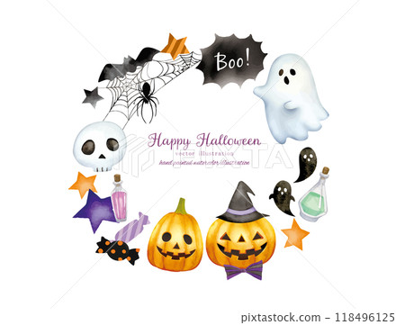 A cute frame design with a Halloween motif and watercolor hand-drawn touch 118496125