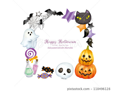 A cute frame design with a Halloween motif and watercolor hand-drawn touch 118496128
