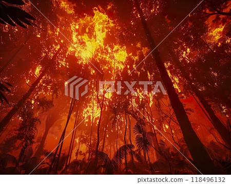 Forest fires in the Jungle. Forest raging in flames. Terrible new Climate reality. Climate change 118496132