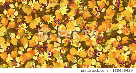 Fallen leaves and nuts background illustration material (vector pattern brown) 118496420