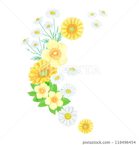 手繪水彩花朵：黃白四季花卉裝飾，插花2 118496454