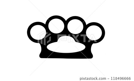 Isolated illustration of brass knuckles silhouette, black brass knuckles icon, classic gangster brass knuckles for hand to hand combat in flat design, brass knuckles weapon military sign 118496666