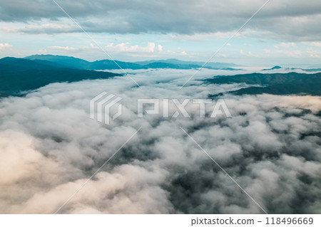 Aerial view of fog and morning sky from drone 118496669