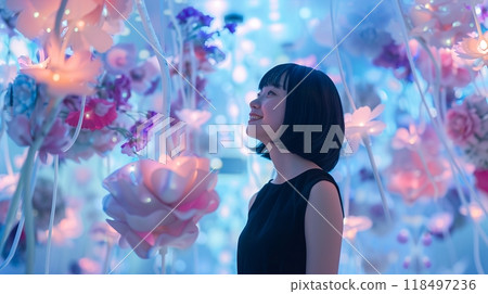 Young woman experiencing an immersive experience 118497236