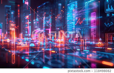 Futuristic City Skyline at Night, Generate Ai 118498082