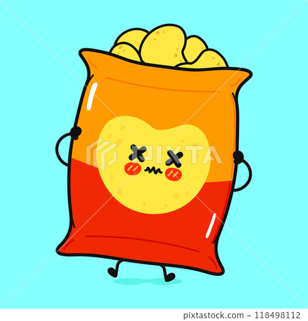 Angry Chips character. Vector hand drawn cartoon kawaii character illustration icon. Isolated on blue background. Sad Chips character concept Angry Chips character. Vector hand drawn cartoon kawaii character illustration icon. Isolated on blue background. Sad Chips character concept 118498112
