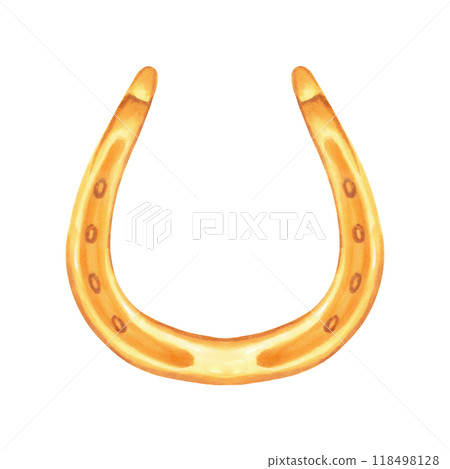 Golden horseshoe. Lucky symbol of St. Patrick's day. Watercolor and marker illustration. Hand drawn isolated clipart. Sketch of luck, wealth or success. Item for festive decoration for the holiday. Golden horseshoe. Lucky symbol of St. Patrick's day. Watercolor and marker illustration. Hand drawn isolated clipart. Sketch of luck, wealth or success. Item for festive decoration for the holiday. 118498128