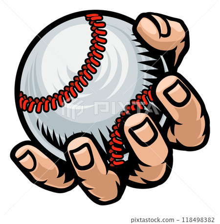Mascot Person Hand Fist Holding Baseball Ball Mascot Person Hand Fist Holding Baseball Ball 118498382