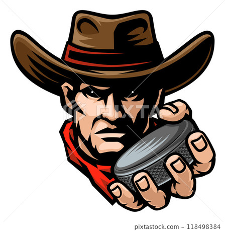 Cowboy Ice Hockey Puck Sports Team Mascot Cowboy Ice Hockey Puck Sports Team Mascot 118498384