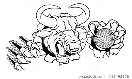 Bull Minotaur Longhorn Cow Golf Mascot Cartoon Bull Minotaur Longhorn Cow Golf Mascot Cartoon 118498396