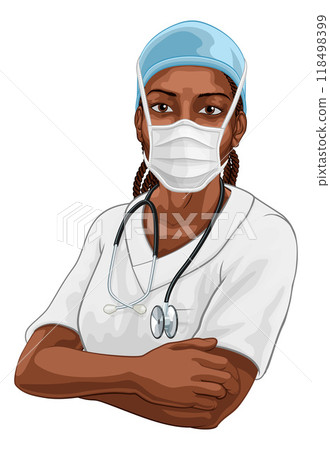 Black Woman Doctor Nurse Medical Professional Mask Black Woman Doctor Nurse Medical Professional Mask 118498399