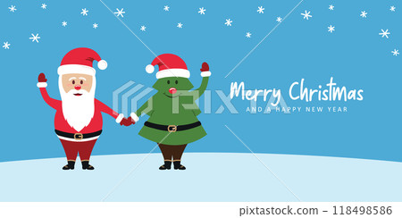 cute christmas greeting card with santa and fir tree characters vector illustration cute christmas greeting card with santa and fir tree characters vector illustration 118498586