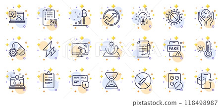 Outline set of No vaccine, Manual and Augmented reality line icons for web app. Include Fake news, Medical tablet, Bitcoin graph pictogram icons. Safe time, Sun protection, Qr code signs. Vector Outline set of No vaccine, Manual and Augmented reality line icons for web app. Include Fake news, Medical tablet, Bitcoin graph pictogram icons. Safe time, Sun protection, Qr code signs. Vector 118498987