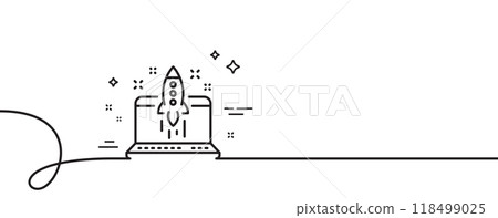 Start business line icon. Continuous one line with curl. Launch crowdfunding project sign. Innovation symbol. Start business single outline ribbon. Loop curve pattern. Vector 118499025