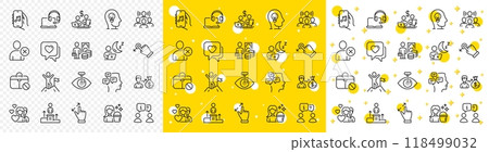 Outline Drag drop, Couple and Money profit line icons pack for web with Consult, Jobless, Delete user line icon. Mental health, Salary, Touchscreen gesture pictogram icon. Cleaning. Vector 118499032