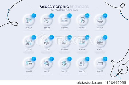 Set of Loyalty program, Web3 and Diesel station line icons for web app. Checkbox, Survey checklist, Website statistics icons. Winner podium, Cogwheel, Consult signs. Loyalty card, Laptop. Vector 118499066
