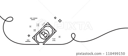 Bitcoin line icon. Continuous one line with curl. Cryptocurrency cash sign. Crypto money symbol. Bitcoin single outline ribbon. Loop curve pattern. Vector 118499150