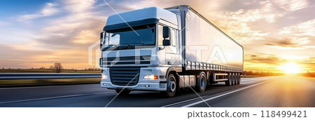 Delivery cargo trucks on the road. 118499421