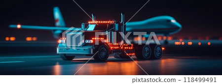 Container Truck and Cargo Plane in the Transportation and Logistics 118499491