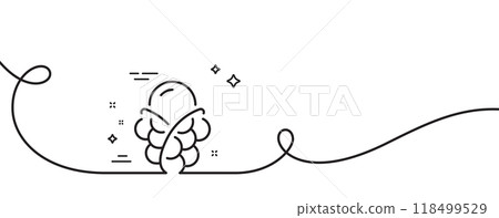 Ice cream bubble waffle line icon. Continuous one line with curl. Vanilla sundae cone sign. Frozen summer dessert symbol. Ice cream single outline ribbon. Loop curve pattern. Vector 118499529