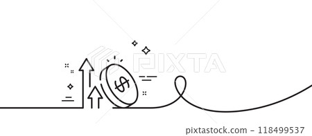 Excise duty line icon. Continuous one line with curl. Rise price sign. Inflation or Tax rate symbol. Excise duty single outline ribbon. Loop curve pattern. Vector 118499537