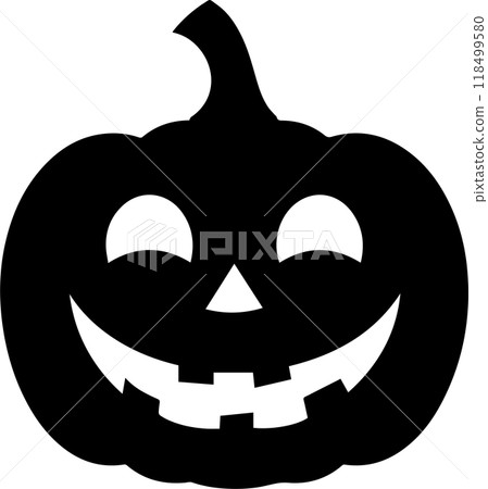 Halloween Vector Icon of a Creepy Smiling Jack O Lantern Pumpkin in Black Silhouette for Scary Spooky Designs, Png, Eps, Transparent Background 118499580