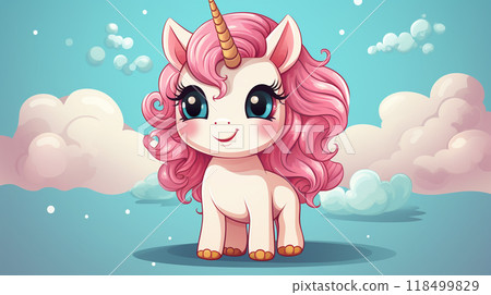 Cartoon couple love unicorns colorful background , Generate AI 118499829