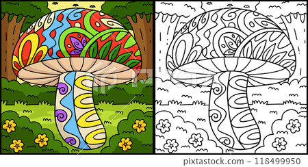 Mushroom with Patterns Coloring Page Illustration Mushroom with Patterns Coloring Page Illustration 118499950