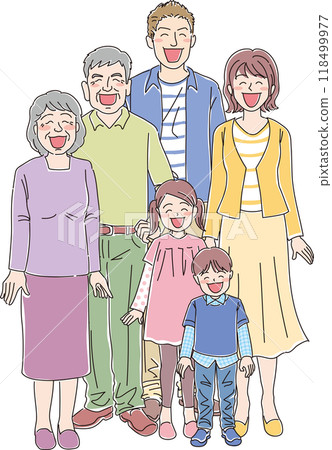 3 generations 6 people family _ smile _ whole body 118499977