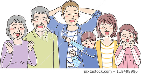 一家6口3代_6人表情幸福_上半身 118499986