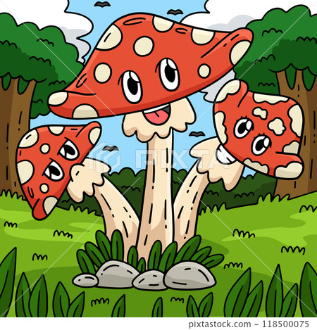 Mushroom Siblings Colored Cartoon Illustration Mushroom Siblings Colored Cartoon Illustration 118500075