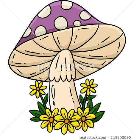 Mushroom with Flowers Cartoon Colored Clipart Mushroom with Flowers Cartoon Colored Clipart 118500080