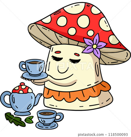 Mushroom with Tea Set Cartoon Colored Clipart Mushroom with Tea Set Cartoon Colored Clipart 118500093