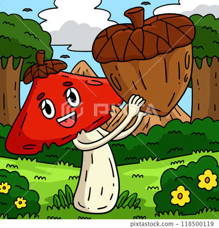Mushroom and Acorn Colored Cartoon Illustration Mushroom and Acorn Colored Cartoon Illustration 118500119