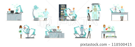 Artificial Intelligence with Man and Woman Scientists in Laboratory Working on Innovations Vector Set Artificial Intelligence with Man and Woman Scientists in Laboratory Working on Innovations Vector Set 118500415