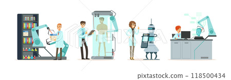 Artificial Intelligence with Man and Woman Scientists in Laboratory Working on Innovations Vector Set Artificial Intelligence with Man and Woman Scientists in Laboratory Working on Innovations Vector Set 118500434