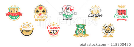 Casino Logo and Colorful Gambling Emblem Design Vector Set 118500450