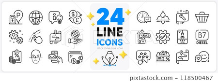 Icons set of Ranking star, Work and Messenger mail line icons pack for app with Tax document, Swipe up, Diesel thin outline icon. Safe planet, Select alarm, Water resistant pictogram. Vector 118500467