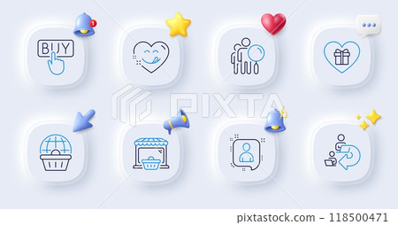 Developers chat, Delegate work and Online shopping line icons. Buttons with 3d bell, chat speech, cursor. Pack of Yummy smile, Online market, Search people icon. Vector Developers chat, Delegate work and Online shopping line icons. Buttons with 3d bell, chat speech, cursor. Pack of Yummy smile, Online market, Search people icon. Vector 118500471